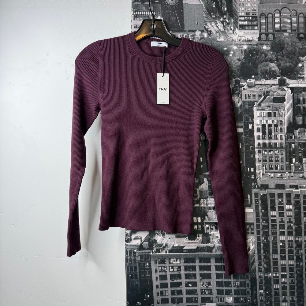 NWT TNA Aritzia Ribbed Knit Long Sleeve Top Purple Small